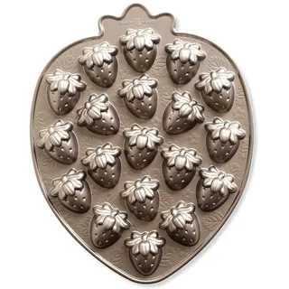 Nordic Ware Erdbeere Patch Bites Pfanne, Aluminiumguss Kuchenform mit Obst-Design, Antihaft-Pfanne, Farbe: Toffee