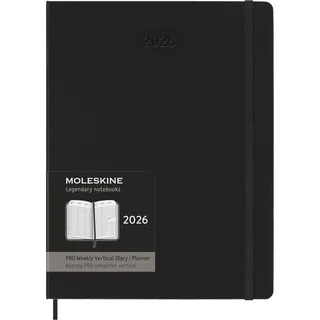 Moleskine 12 Monate Pro Wochen Notizkalender 2026, Pro XL, 1 Wo = 2 Seiten, vertikal, Spalten für Notizen, fester Einband, Schwarz