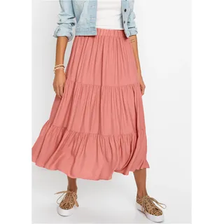 Volantrock BONPRIX, Damen, Gr. 48, rauchkoralle, Web, Obermaterial: 100% Viskose, unifarben, A-Linie ca. Mitte Wade, Röcke Volantrock, aus Viskose, A-Linie, mit Volants, Midi-Länge
