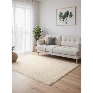ELLE DECORATION Majoli Wollteppich 120 x 170 cm Beige/Weiß