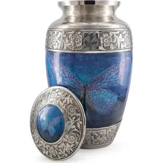 XXL Urne für Asche - 3,5 Liter - Metallurne für Mensch und Haustier - Einzigartige Dekorationsurne - Schmetterlingsdesign