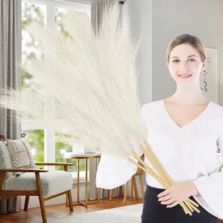 Ibenzoa® Künstliches Pampasgras-Bouquet – 7 Stiele à 100 cm, 12 Zweige/Stiel, weiche Fasern mit stabilem Eisendrahtkern, kraftpapier-umwickelte Stiele – Boho-Deko & Hochzeit - Weiß