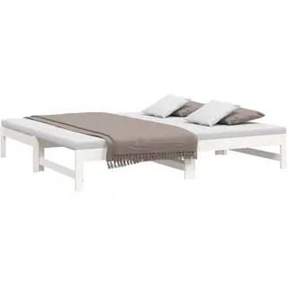 vidaXL Tagesbett Ausziehbar Sofa Gästebett Sofabett Bett Bettsofa Holzbett Schlafsofa Ausziehbett Bettgestell Weiß 2X(75x190) cm Massivholz Kiefer