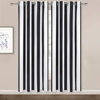 ASPMIZ Gestreifte Fenstervorhänge, Schwarz und Weiß Vertikale Streifen Vorhang Panel, Fenstervorhänge mit Ösen für Schlafzimmer Wohnzimmer Dekor, Set von 2 Paneelen 132 x 160 cm Länge