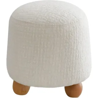 Atelier Del Sofa Eleganter weißer Pouf, 43 x 45 x 37 cm, 100% Holzrahmen, weicher Teddy-Stoff, 5 cm Dickes DNS-Federkissen | Perfekt für Moderne Wohnräume