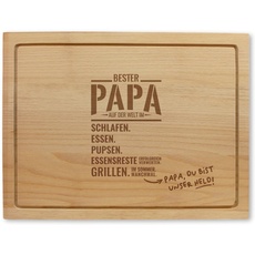 Holzschneidebrett mit Gravur - "Papa, Du Bist Unser Held", ca. 40 x 30 x 2 cm, Made in Austria, Nachhaltige Geschenkidee