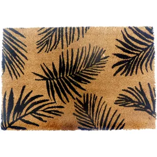 Relaxdays Fußmatte Kokos, Palmblätter, 60x40 cm, rutschfest, wetterfest, Fußabstreifer innen & außen, Türvorleger, Natur