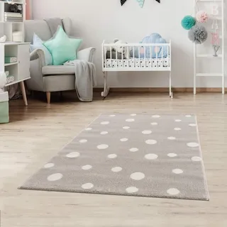 Jimri Kinderteppich DOTS l Pünktchen Gepunktet l Öko-Tex Siegel | Farbe: Beige Blau Rosa | Kinderzimmer/Jugendzimmer (Beige, 80x150 cm)