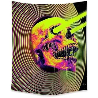 Ulticool – Skelett Schädel - Glow in the Dark Wandteppich - Schwarzlicht under UV Reaktive Neon - Blacklight Psychedelisch im Dunkeln Leuchtende Wandtuch - 200 x 150 cm Groß - Halloween Deko Gothic