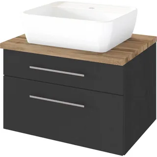 Waschtisch-Unterschrank mit Siphonausschnitt 60 cm inkl. Keramik Aufsatzwaschbecken TAREE-03 in matt grau - Grau