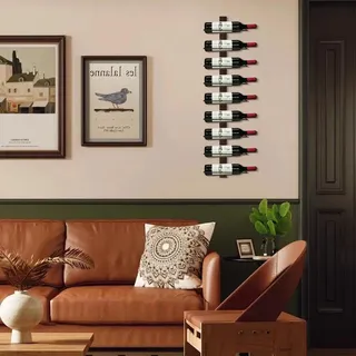 Wand-Weinregal für 9 Flaschen, Massivholz, Metall, zum Aufhängen, Wandmontage, für Esszimmer und Innenbereich - Silber