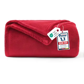 WAVVE Kuscheldecke Rot Decke – Flauschige Fleecedecke 130x150 cm, Kleine Warme Sofadecke & Wohndecke, Weicher Sofaüberwurf für Couch & Bett