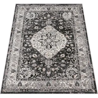 Teppich Wohnzimmer Kurzflor Vintage Orientalisches Florales Muster Mandala Bordüre Grösse 60x100 cm - Schwarz