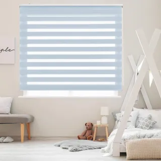 Blindecor Lira doppelrollo - duo rollo tag und nacht Hellblau - 120 x 250 cm (Breite x Länge) | Stoffgröße 117 x 245 cm | Fensterrollo zebra