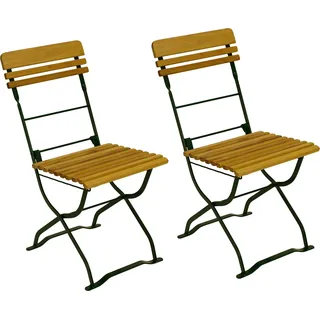 DEGAMO Biergartenstuhl Gartenstuhl Klappstuhl MÜNCHEN, Flachstahl grün + Holz Robinie, klappbar, 2 Stück - Grün, Braun
