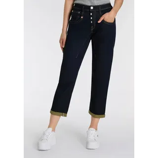 Boyfriend-Jeans HERRLICHER "Shyra Tap Denim Comfort", Damen, Gr. 32, N-Gr, blau (raw), Denim/Jeans, Obermaterial: 98% Baumwolle, 2% Elasthan, lang, Jeans Boyfriend-Jeans, mit Umschlagsaum