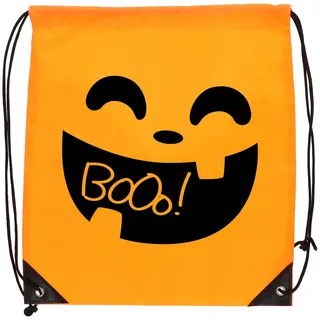 Folat 23873 - Happy Halloween Booo! - Rucksack mit Kordelzug Orange,Tragetaschen Party Geschenktüten Wiederverwendbar mit Griffen für Halloween Süßes oder Saures Gastgeschenke für Kinder, Partytüte