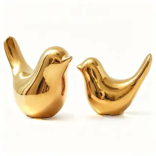 notakia 2er Set Vogel Figur Gold aus Keramik, Modernes Vogelpaar im eleganten Stil, Wohnzimmer Dekoration, Tischfigur, Regalfigur, Geschenkidee für Familie und Paare