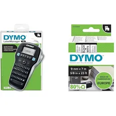 DYMO LabelManager 160 Tragbares Beschriftungsgerät für D1 Etiketten in 6 & Original D1-Etiettenband | 9 mm x 7 m schwarz auf weiß | selbstklebendes Etikettenband | für LabelManager-Beschriftungsgerät