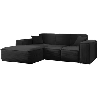 kaiser möbel Ecksofa, Eckcouch L form, Wohnzimmer Couch SIENA stoff Poso Schwarz Ottomane Links - Schwarz