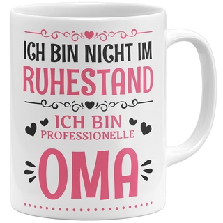 OM3® Ich bin nicht im Ruhestand ich bin professionelle Oma Tasse Renteneintritt| Keramik Becher | 11oz 325ml | Beidseitig Bedruckt | Weiss