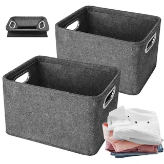 Cyiecw Filzkorb Aufbewahrung mit Griffen, Faltbarer Aufbewahrungsbox Filz, Verdickter Aufbewahrungskorb für Kleidung Handtücher Accessoires und Kinderspielzeug (Dark Grau, 2)