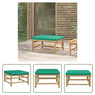 The Living Store Gartenhocker mit Grünem Kissen Bambus - Grün