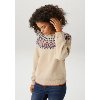 Strickpullover ANISTON CASUAL, Damen, Gr. 46, natur, blau, terrakotta, Strick, Obermaterial: 100% Polyester, figurumspielend hüftlang, Rundhals, Raglanärmel Rippstrickbündchen, Pullover Strickpullover, mit farbharmonischen Norweger-Muster - NEUE KOLLEKTION