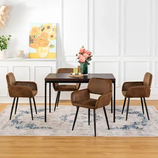 FurnitureR Esstische in Braun, Schlichter und eleganter Stil für 4 bis 6 Personen, Dicke Holzplatte mit Metallstruktur, für Küche, Esszimmer, 120 x 70 x 75 cm