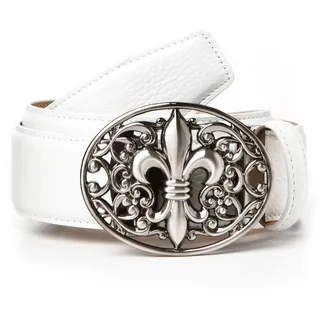 Anthoni Crown Ledergürtel in weiß, mit Lilien Schließe,
