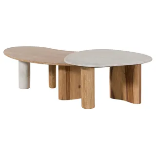 MASSIVMOEBEL24.DE Couchtisch Sheesham 2er-Set natur sandgestrahlt lackiert / Marmor weiß ORGANIC COLLECTION #33 - Weiß