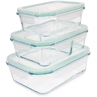 Navaris Glas Frischhaltedose Set mit Deckel - 3x Vorratsdosen in 3 Größen - auslaufsicher hitzebeständig kältebeständig - Glasbehälter Boxen