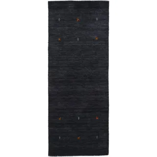 carpetfine Gabbeh Uni Wollteppich 60 x 180 cm Schwarz