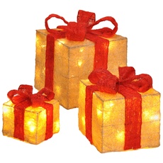 Bambelaa! 3er Led Deko Geschenke Leucht Boxen Timer Weihnachts Dekoration Weihnachtsdeko Beleuchtet Deko Weihnachten (Gelb)