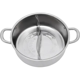 Hotpot/Shabu-Shabu Topf - Mit Trennwand - 304 Edelstahl - Glasdeckel - Große Kapazität - Schöpflöffel und Schaumlöffel inklusive - Silber