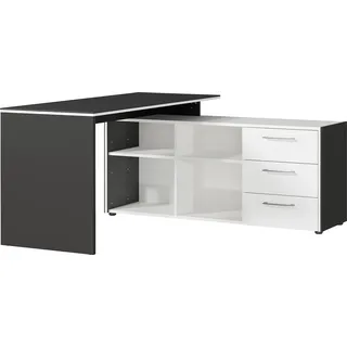 Froschkönig24 Winkelschreibtisch 4188-569 GW-Pasadena, mit integriertem Sideboard, 147 x 77 x 145 cm