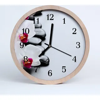 Holzuhr 20fi cm wanduhr - Steine Orchideen Blumen - Blau