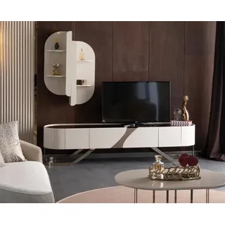 Wohnwand Sideboard Wandregal Fernsehschrank Lowboard TV Verspiegelt - Beige