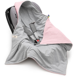 Mikos® Einschlagdecke Babyschale Herbst Winter GOTS zert. 100% Bio Baumwolle Strickdecke Baumwolldecke für Autositz Für Kinderwagen Buggys z.B. Maxi Cosi 3 Punkt Gurt (45) (Rosa)