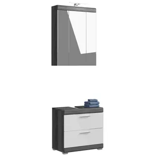 INOSIGN »Siena, 2 teilig, inklusive LED Beleuchtung, bestehend aus:«, (Set, 2 St.), Waschbeckenunterschrank, Spiegelschrank, LED Badaufsatzleuchte