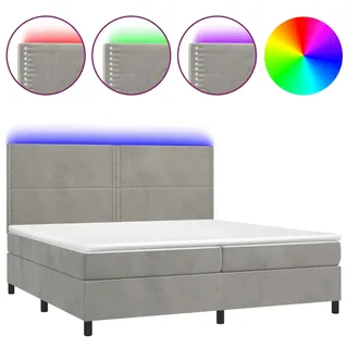 vidaXL Boxspringbett mit Matratze & LED Hellgrau 200x200 cm Samt - Grau