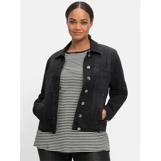 Jeansjacke SHEEGO, Damen, Gr. 44, schwarz (schwarz used denim), 98% Baumwolle, 2% Elasthan, unifarben, Jacken Jeansjacke
