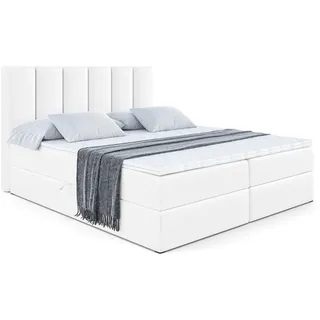 altdecor mit Matratze und Topper - Boxi1 - Weiß Kunstleder - Polsterbett mit Bettkasten und Lattenrost, Bett mit Stauraum - Weiß