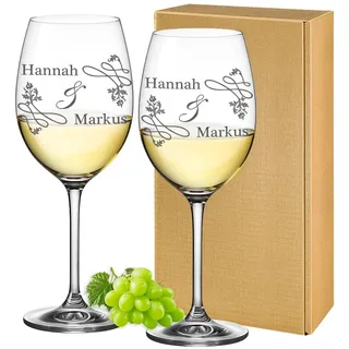 polar-effekt 2 Leonardo Weißweingläser Personalisiert mit Gravur Wunschnamen und Datum - Rotwein-Glas Geschenkidee für Paare, Verlobung, Jahrestag Valentinstag - Hochzeitsornament