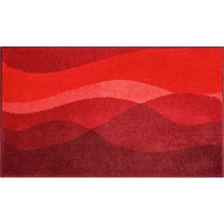 Grund Badteppich , Rot , Textil , Wellen , rechteckig , 70x120 cm , Oeko-Tex® Standard 100, Made in Europe , rutschfest , Heimtextilien, Badtextilien, Badematten