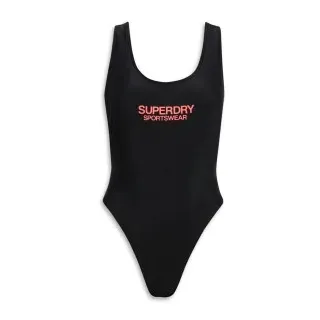 Superdry für Damen. W3010385A Stretch Badeanzug mit tiefem Rückenausschnitt schwarz (L), Strandbekleidung, Recyceltes Polyester, Nachhaltig