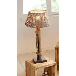 Tischlampe "Treibholz" mit Schirm aus Weide, grau, 82 cm hoch, Tischleuchte, Nachttischlampe - Grau