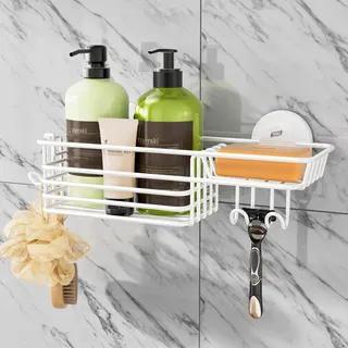 TAILI Duschablage ohne Bohren Duschablage Saugnapf Extra Stark, Weiß | Saugnapf Dusche Organizer Große Kapazität Rostfreier Bad Organizer Ohne Bohren Badezimmer Zubehör für Shampoo Duschkorb