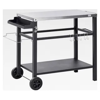 Servierwagen für den Garten, Metall schwarz/Silber, 2 Etagen mit Edelstahlplatte