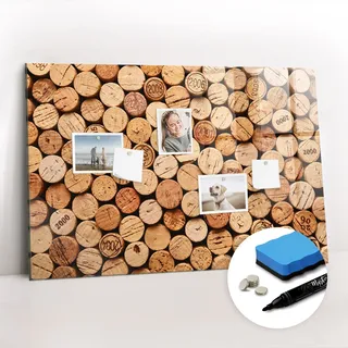 Magnetpinnwand Memoboard - Zubehörsatz - Schwarzer Marker + Schwamm + Magnete - 90 x 60 cm - Weinkorken aus Holz - Braun